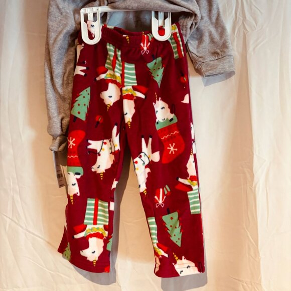 Carter’s Girl 2-Piece Fleece Pajama Set Unicorn Grey & Red 2T - Picture 3 of 6